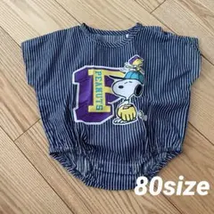 新品　ベビーロンパース　デニム　ヒッコリー　シャツ　80サイズ　半袖ロンパース