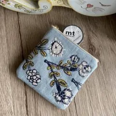 布つなぎの四角いポーチ（twins blue①）※ハンドメイド