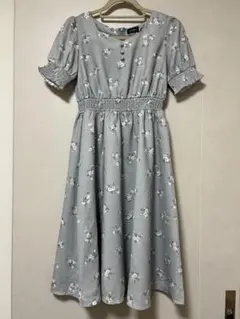 evelyn 花柄 ブルー 半袖 エブリン オリジナル花柄ミドルワンピース