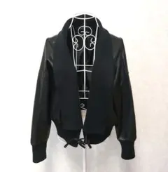 【ボタンレス】Lサイズ リブ切替 レザージャケット 短丈 ブラック