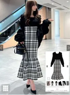 GRL チェック柄切替マーメイドニットワンピース[kz719