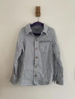 【美品】パーティーチケット /130/グレーとホワイトのチェック柄長袖シャツ