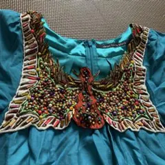 ターコイズ ビーズ刺繍 カジュアルドレス