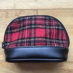 タータンチェック柄 ポーチ レッド×ブラック