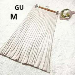 GU ジーユー プリーツニットスカート ロング丈 白系 綿/M