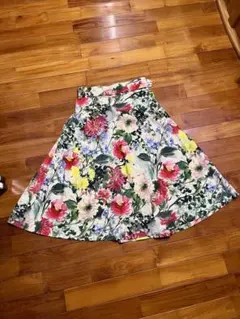 ZARA 花柄 フレアスカート ロング丈 ベルト付き Lサイズ