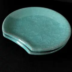 橘吉 たち吉 九重青磁 貫入 銘々皿 2枚 陶器　半月皿 和食器