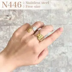 新品 匿名配送 即購入可 ステンレス ゴールド リング フリーサイズ N446