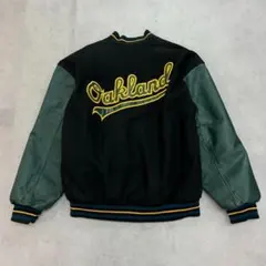 激レア　ジェフハミルトン　スタジャン　袖レザー　MLB　古着　黒グリーン　S