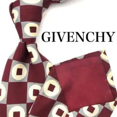 【美品】GIVENCHY ネクタイ チェック柄 小紋柄 ボルドー ホワイト