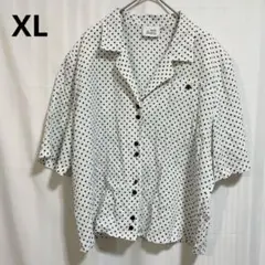 レトロ✨ドット柄 半袖シャツ【42】【XL】海外輸入古着　春物　新生活