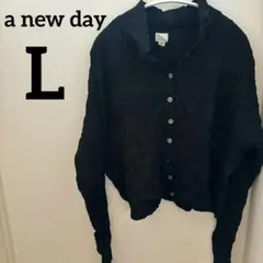 a new day【L】黒 ボタン付き カーディガン レディース 古着 ブラック