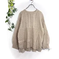 テラウェアエミュ ケーブル編みニットセーター(M)ベージュ オーバーサイズ▼