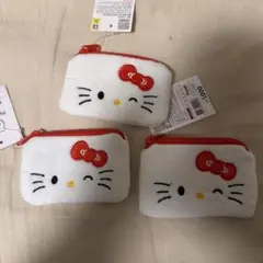 韓国 ダイソー ハローキティ ポーチ 中 ホワイト 赤リボン