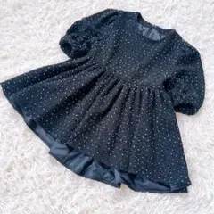 【美品】BLUELEA 黒ドット柄半袖フレアブラウス　パフスリーブ　ツィード　F 美品】BLUELEA 黒ドット柄半袖フレアブラウス パフスリーブ ツィード F