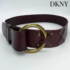 DKNY ダナキャラン ワイド幅 レザー ベルト ゴールド レディース ボルドーのサムネイル