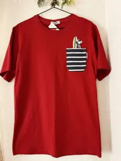 ☆Snoopy サーフボード ポケットTシャツ レッド Lのサムネイル