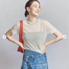 BEAUTY&YOUTH ポリエステルチュール ショートスリーブ Tシャツ