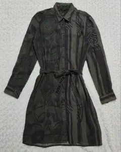 Desigual シャツワンピース 　ヴィンテージ加工　リボン　オリーブグリーン