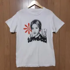 USA古着 グラフィックポートレート モノクロ女性プリント ホワイトTシャツ Ｌ