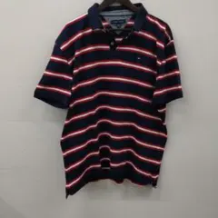 (15) TOMMY HILFIGER 2XL ポロシャツ ネイビー/レッド