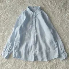 無印　洗いざらし　リネン　麻　シャツ　ブラウス　ストライプ　XXL　長袖