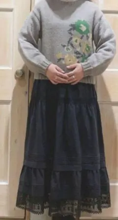 新品タグ付き サマンサモスモス 裾レースティアードスカート ブラック