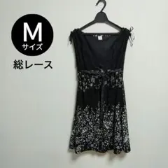 Ｍ　総レース　ノースリーブチュニック　花柄　ブラック