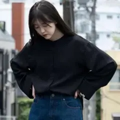 しまむら プチプラのあや dearful スリット ブラウス 中黒 M