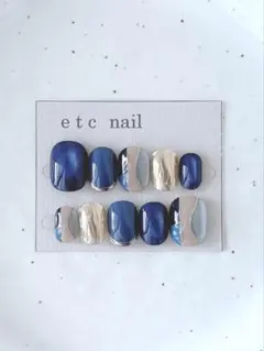 No.598ベリーショート　ネイルチップ　ブルー　マグネット　キラキラ　春ネイル