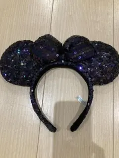 ミッキー型カチューシャ 黒と紫 スパンコール