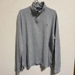 【人気】ポロラルフローレン ハーフジップ スウェット グレー L 刺繍ロゴ 古着