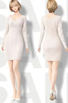 Pink Mix Vネック ケーブル編み ニット ワンピー ス Lサイズ