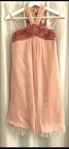 オケージョンドレス　シフォン　ラメストライプ　ピンク　セレモニー　パーティー