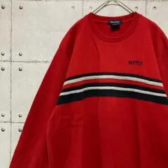 NAUTICA ボーダー スウェット フェルトロゴ 赤 US古着 ML相当のサムネイル