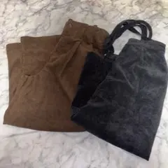 コーデュロイ ハイウエスト ワイドパンツ サロペット スカート 2点セット