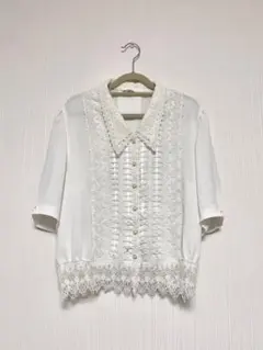 【ヴィンテージ古着】半袖レースブラウス ホワイト レディース トップス 白