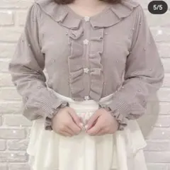 evelyn ビジューフリルニット ピンク 長袖