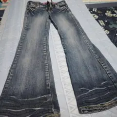 ダークブルー デニム フレアパンツ130cm