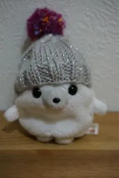 ぬいぐるみニット帽（グレー×紫）