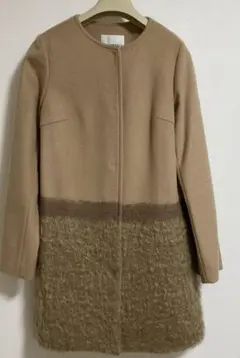 美品エムプルミエブラック　ロングコート　ノーカラー　サイズ34 　ベージュ