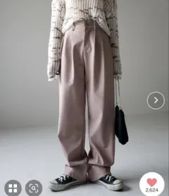 太ベルトハイウエストマットフェイクレザーカラータックスラックス ピンク