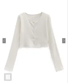 リブ編みホワイトクロップドカーディガン　GRL