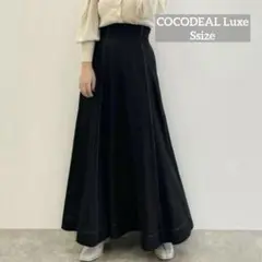美品 COCODEAL Luxe 配色ステッチフレアロングスカート ブラック