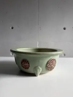 明治大正 尾張 瀬戸焼 青磁 珊瑚文 三足 蘭鉢 植木鉢 27cm 古鉢 時代物 明治大正 尾張 瀬戸焼 青磁 珊瑚文 三足 蘭鉢 植木鉢 27cm 古鉢 時代物
