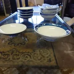 青色花模様 陶器製皿セット 10個