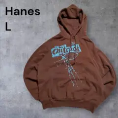 00s US古着 Hanes プリントパーカー ブラウン L