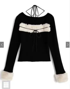 ファーホルターネックリボンニットトップス[ru1387]