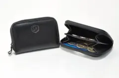 コインケース、小銭入れ、本革、男女、ラウンド型、黒