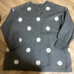 ドット柄長袖ニットセーター グレー　水玉　大きいサイズ